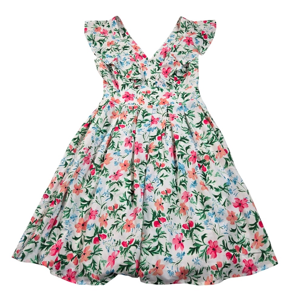 Kensie Floral Fit and Flare Dress 4 White V-Neck Ruffle Sleeveless KDNP1135